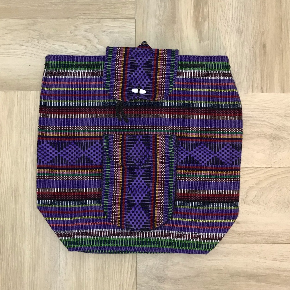 Mexican poncho style backpack.